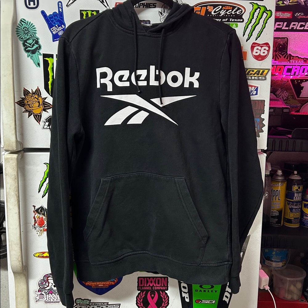 Reebok Men's Black Pullover Hoodie (S) | Kangaroo Pocket